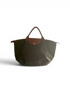 Longchamp Olive Green Nylon Tote with Brown Leather Handles